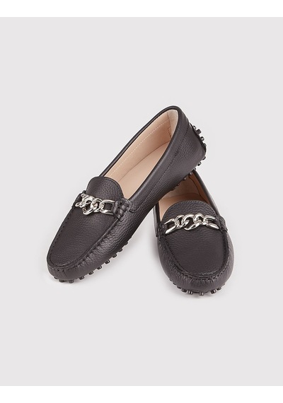 Hakiki Deri Siyah Kadın Loafer - Siyah