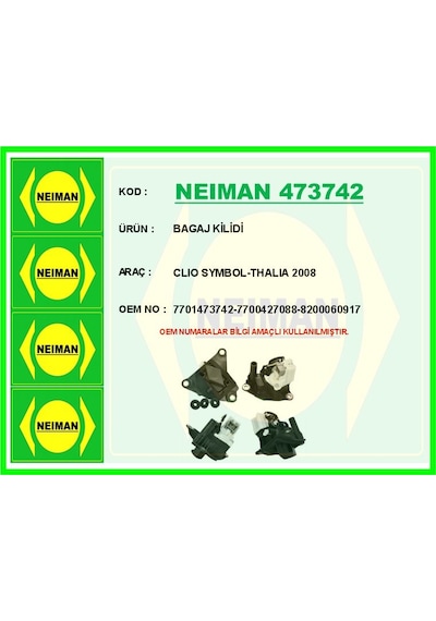 Neıman 473742 Bagaj Kilidi Renault Clıo Symbol 01 08 Symbol 08 Clıo Iı 98 05 Motorsuz 7701473742-7700427088-8200060917 - Neıman 473742 Bagaj Kilidi Renault Clıo Symbol 01 08 Symbol 08 Clıo Iı 98 05 Motorsuz 7701473742-7700427088-8200060917 -