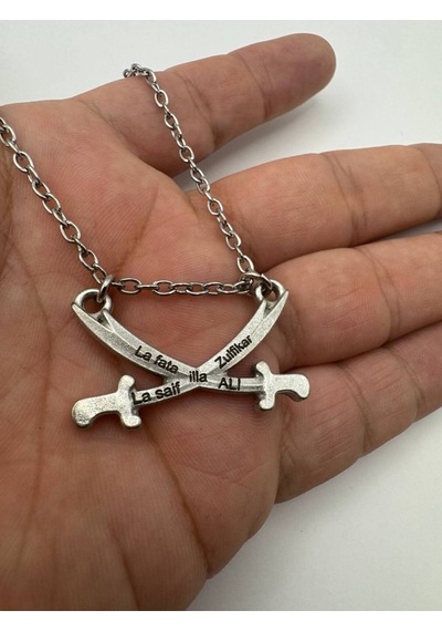 Çift Zülfikar Figürlü Unisex Kolye 60 Cm Zincirli, Manevi Ve Anlamlı Tasarım Takı Çok renkli
