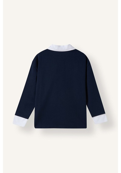 Defacto Regular Fıt Polo Yaka Slogan Baskılı Sweatshirt Kumaşı Uzun Kollu Polo Tişört Kız Çocuk I1642a826aunv244 Lacivert-nv244