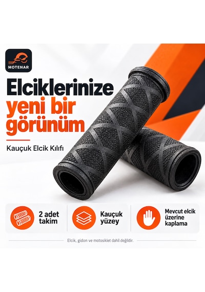 Motenar Motosiklet Kauçuk Elcik Kılıfı Siyah 2 Adet