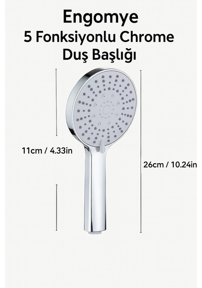 Yüksek Basınçlı 5 Fonksiyonlu Duş Başlığı Ayarlanabilir Lüks Banyo Başlığı Gümüş Eva / Pvc Diğer