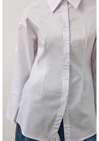 Molene Beyaz Pensli Fitted Poplin Gömlek