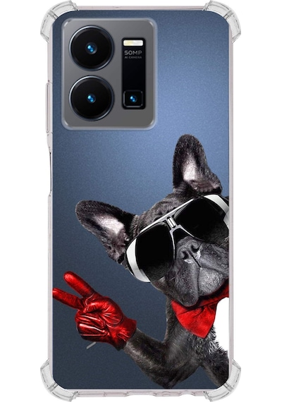 Vivo Y22s Uyumlu Köpek 2 Baskılı Şeffaf Köşe Korumalı Antişok Kılıf
