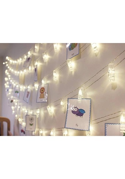 10'lu Led Işıklı Fotoğraf Mandalları Sarı