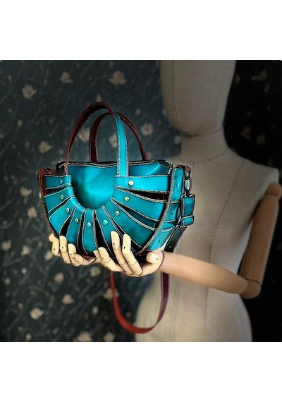 Carıdea El Yapımı Hakiki Deri Bayan Çanta, Clutch, El Omuz Çantası V94 Turkuaz
