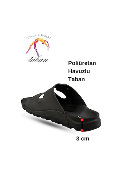 Sermoda Kadın Terlik Esnek Anatomik Tabanlı Ayarlanabilir Çift Tokalı Kadın Terlik Siyah