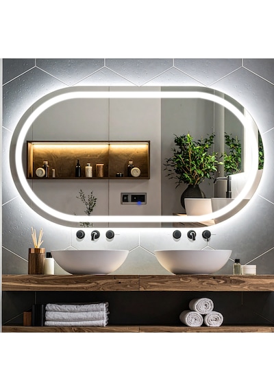 Ovanta Beyaz Led'li Lazer Kumlamalı Lavabo & Banyo Aynası Dokunmatik Sensörlü 100 X 55 Cm