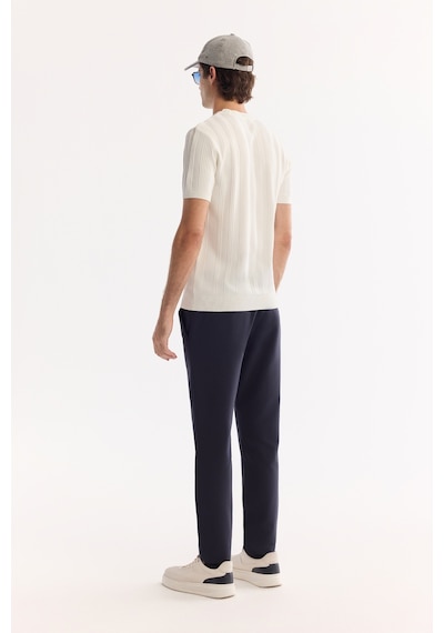 Avva Erkek Ekru Bisiklet Yaka Çizgili Triko Regular Fit T-shirt A52y5005