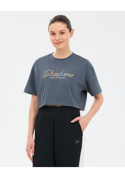 Skechers Crop Graphic Kadın Tişört Gri