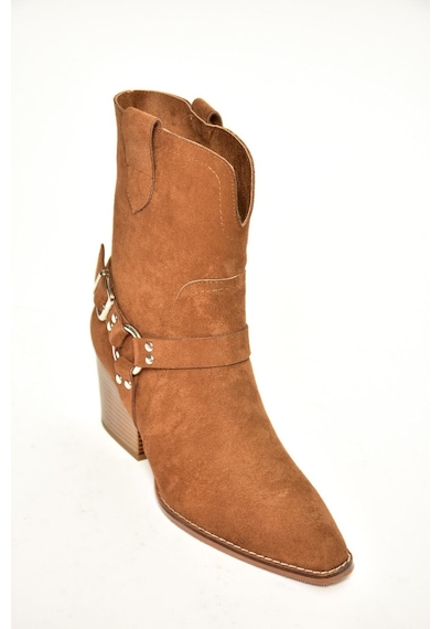Fox Shoes T296094002 Taba Süet Kovboy Model Kalın Tabanlı Kadın Bot Taba-Süet Taba