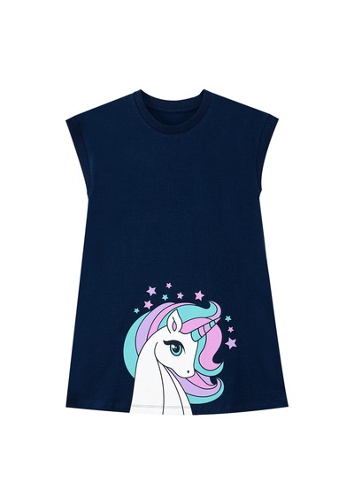 Denokids Renkli Unicorn Kız Çocuk Elbise Çok Renkli