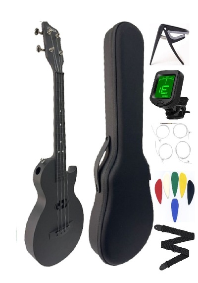 Carbon Fiber Ukulele Tam Profesyonel Ful Set Mat Siyah