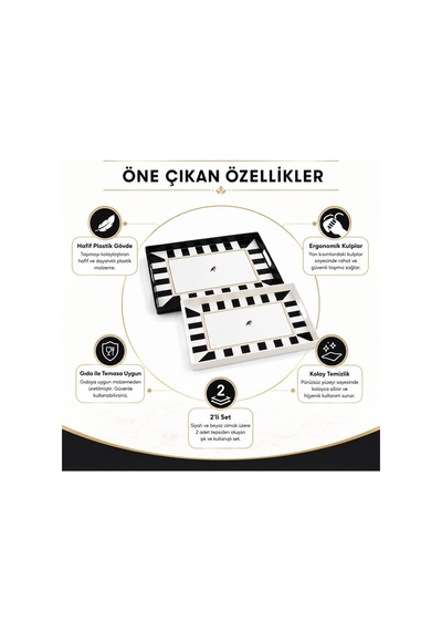 2'li Servis Tepsisi Seti - 38 X 28 X 3,5 Cm Büyük Boy Sunum Tepsisi - Siyah Beyaz Çizgili Desen - Kulplu Plastik Kahvaltı Çay Kahve İkram Seti - Mutfak Salon Balkon Ve Davet Kullanımı 2'li Servis Tepsisi Seti - 38 X 28 X 3,5 Cm Büyük Boy Sunum Tepsisi - Siyah Beyaz Çizgili Desen - Kulplu Plastik Kahvaltı Çay Kahve İkram Seti - Mutfak Salon Balkon Ve Davet Kullanımı