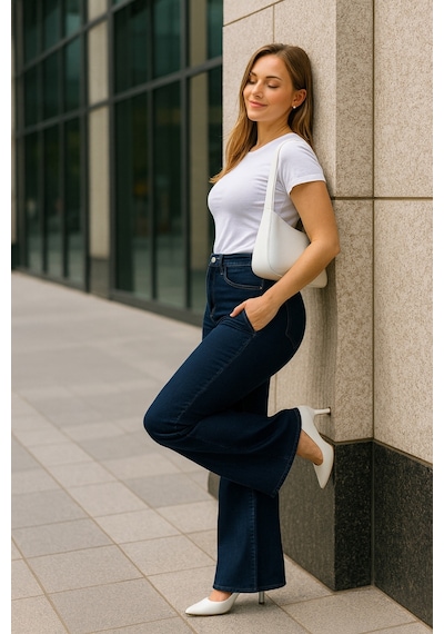 Cedy Denim Cedy Denım - Kadın Büyük Beden İspanyol Paça Yüksek Bel Skinny Fit Likralı Pantolon C628 Lacivert