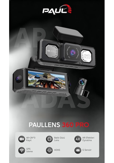 Paul Lens 360pro 4k Yapay Zekalı 4 Göz Araç Kamerası, Ön Arka Plaka Okuma Sağ Sol Balık Gözü Geniş Açılı, Gps Harita, Adas, 5g Wi-fi, Hız Göstergeli