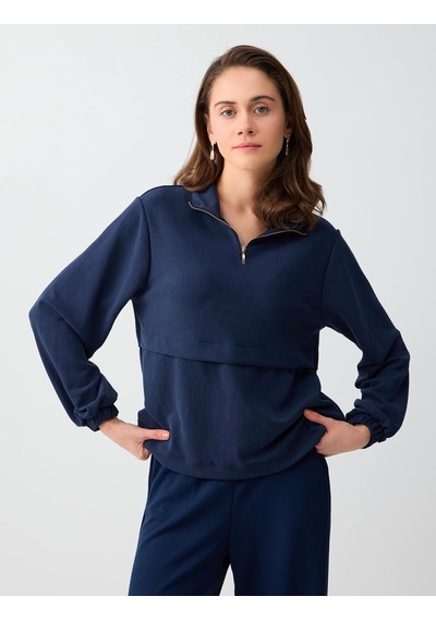 Jimmy Key Jimmy Key Lacivert Uzun Kollu Dik Yaka Örme Modal Sweatshirt 6sw235569494