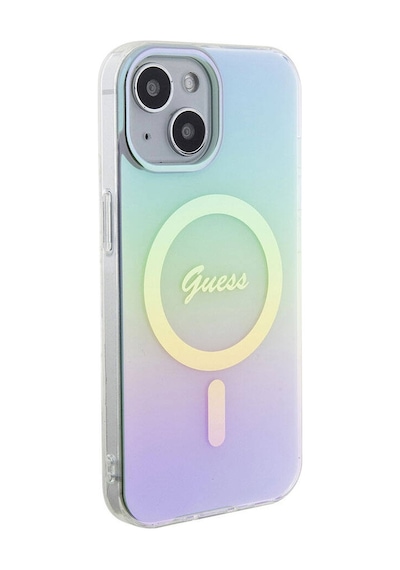 Apple Uyumlu iPhone 15 Kılıf Guess Lisanslı Magsafe Şarj Özellikli Yazı Logolu Iridescent Siyah