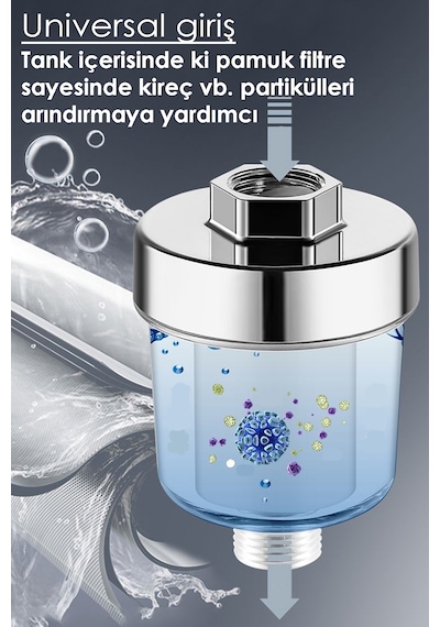 Filtreli Duş Başlığı Seti 3 Yedek Filtre + Harici Su Arıtma Aparatı 2 Aşamalı Filtrasyon Siyah
