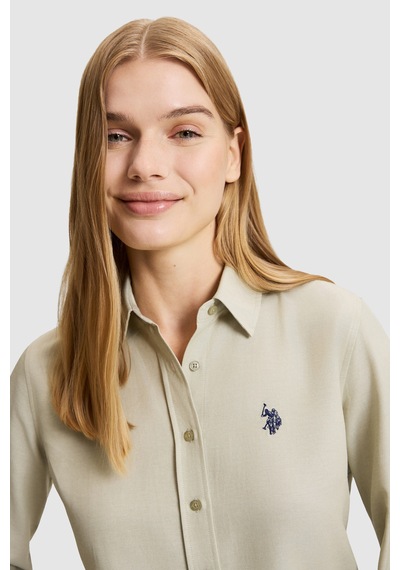 U.S. Polo Assn. Kadın Açık Haki Uzun Kollu Basic Gömlek 50324791-vr183 Acık Hakı