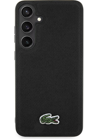 Galaxy Uyumlu S24 Kılıf Lacoste Lisanslı Pu Pike Desenli Arka Yüzey İkonik Timsah Dokuma Logolu Kapak Siyah
