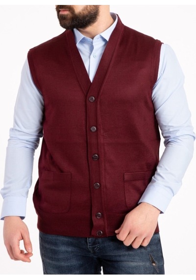 Nacar Store Erkek Bordo Ince Yün Triko Örgü Yelek