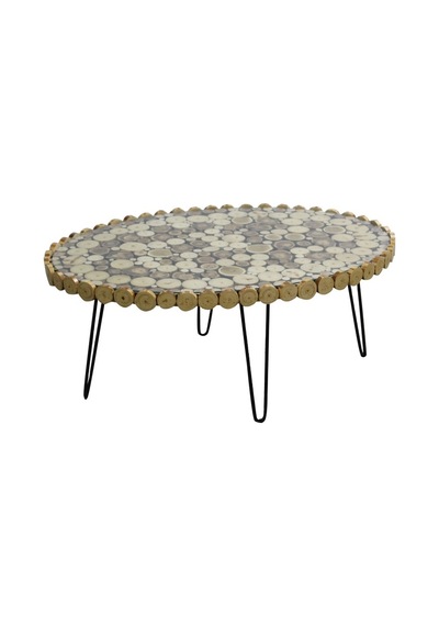 Orta Sehpa Oval Kütük Ağaç Dalı Kesme Metal Çelik Ayak Yeni Trend