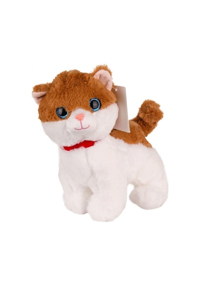 Sesli Miyavlayan Peluş Kedi 20 Cm Yumuşak Sevimli Ayakta İnteraktif Oyuncak Turuncu