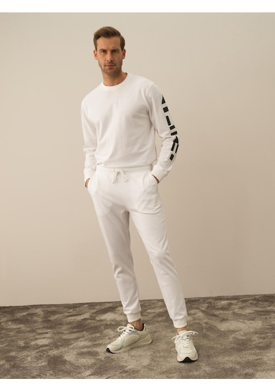 Xint Ekru Regular Fit Pamuk Sweat Pantolon 380155 Beyaz