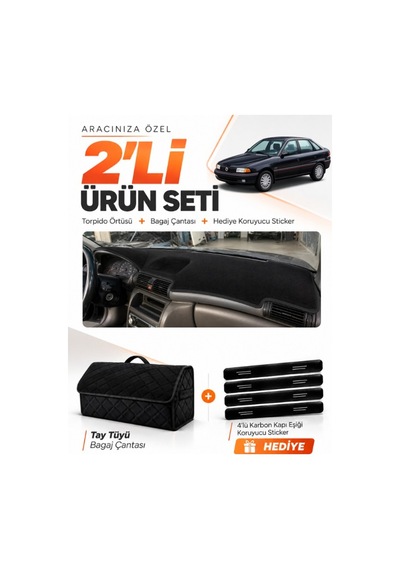 E-biz Opel Astra F Airbagli 1991-1998 Uyumlu Torpido Örtüsü + Tay Tüyü Çanta - Siyah - Op001
