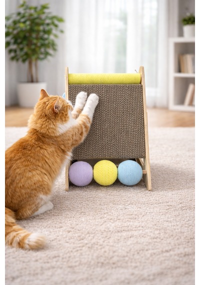 Pureza Ahşap Gövde Kedi Tırmalama Tahtası Oyun Ve Tırmalama Platformu Kedi Oyuncağı Halat Sarımlı Toplu Oyun Alanı