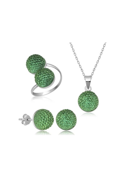 Casera's Gümüş Yeşil Kristal Kadın Set Csr2184433 Gümüş