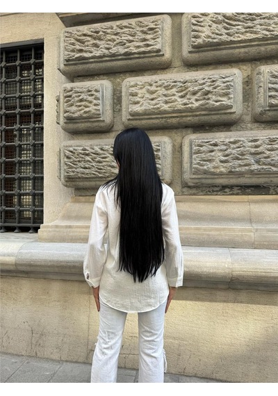 WeShaya Beyaz Oversize Kırışık %100 Polyester Gömlek Beyaz