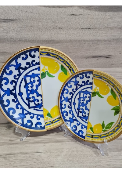 Fermato 12 Parça 6 Kişilik Porselen Pasta Ve Servis Tabağı Seti Lemone Serisi Çok Renkli