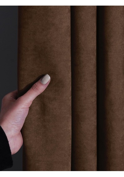 Kadife Dokulu Pileli Ada Fon Perde, 100 X 260 Cm, Kahverengi Çok Renkli