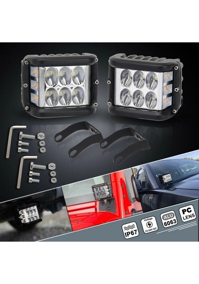 Off Road Motosiklet 45w 12 Led 10cm Beyaz Turuncu Çakarlı Kare Sis Farı Çalışma Lambası 2 Adet Sağ Sol