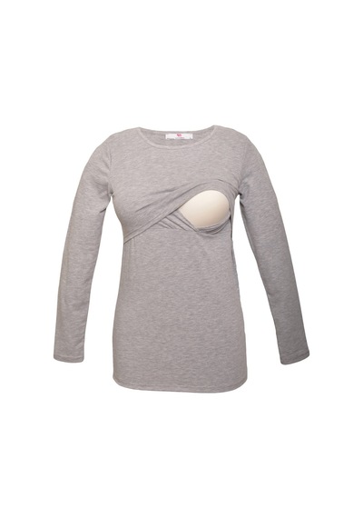 Luvmabelly 2701-2708 Pamuklu Uzun Kollu Lohusa Emzirme T-shirt-gri