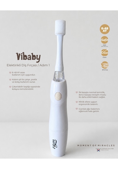 Tgm Baby Vibaby Elektrikli Diş Fırçası Adım 1 - Ultra Premium Silikon - 6-48 Ay - Premium Silikon