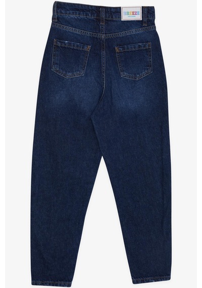 Breeze Kız Çocuk Jean Pantolon Cepli Düğmeli 9-14 Yaş, Koyu Mavi KOYU MAVİ