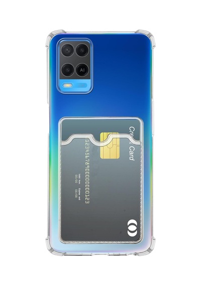 Oppo A54 Uyumlu Kamera Korumalı Kartlıklı Köşeleri Airbag Tasarımlı Darbe Önleyici Şeffaf
