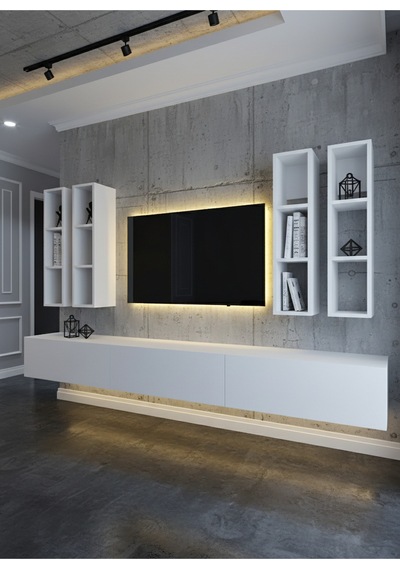 Resital Ledli Duvara Monte Tv Sehpası - Beyaz - W6005-1 Beyaz