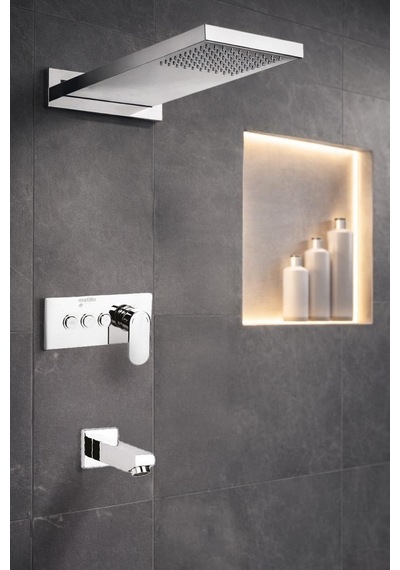 Ankastre Duş Seti 550x220 Mm Şelale&yağmur Panel 3 Yönlü Butonlu Sus 304 Paslanmaz Pirinç Krom Kap