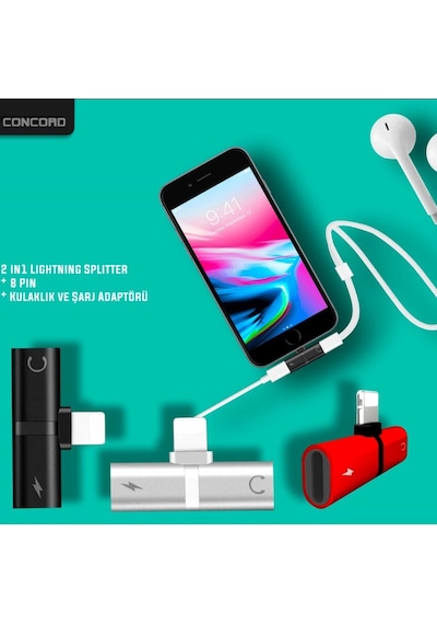 Concord C-866 I Phone Apple Uyumlu iOS Lightning Splitter Çevirici Otg