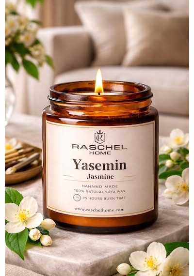 Raschel Home %100 Doğal Dekoratif Premium Extra Yoğun Esans Kokulu 210 Cc Kavanoz Mum 35 Saat Yanma Yasemin