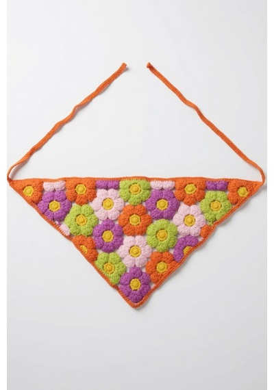 Çicekli Renkli Örgü Bandana Kadın Granny Square Yazlık Aksesuar Turuncu