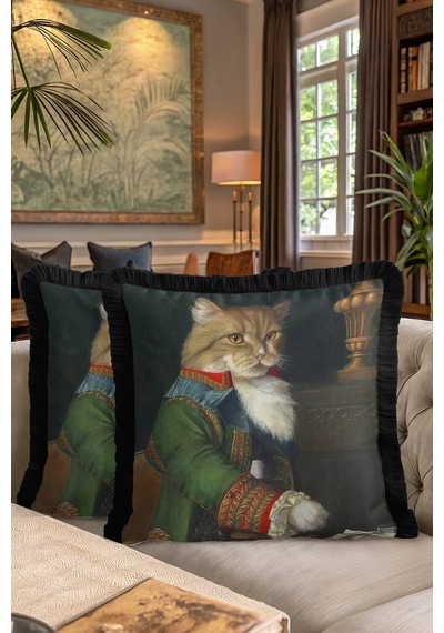 Barok Kedi Portreli Saçaklı Yastık Kılıfı - Asil Yeşil Vintage Bohem Siyah Püsküllü Kırlent Kılıfı Doygun Gece Şarap Barok Kedi Portreli Saçaklı Yastık Kılıfı - Asil Yeşil Vintage Bohem Siyah Püsküllü Kırlent Kılıfı Doygun Gece Şarap