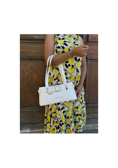 Just Polo Kadın Gold Aksesuarlı Kemer Detaylı Şık El Çantası Shopper Ebat : 14 X 30 Cm Beyaz
