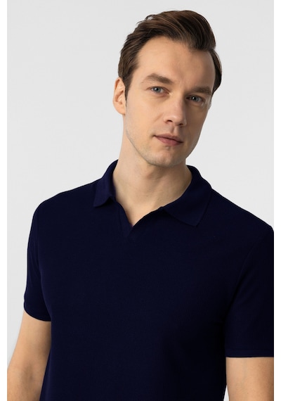 Süvari Regular Waffle Kumaş V Patlı Polo Yaka Nefes Alabilen T-shirt Lacivert