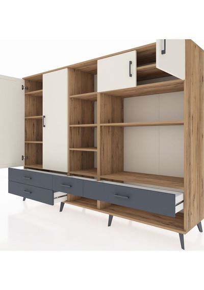 Hyperion Dolap 12 Raflı 4 Çekmeceli 4 Kapaklı 220x44x163 Çam-ayta Çam-aytaşı/antrasit