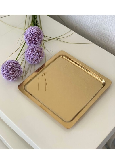 Shinehomedecor Kare Gold Tepsi 21*21 Kare